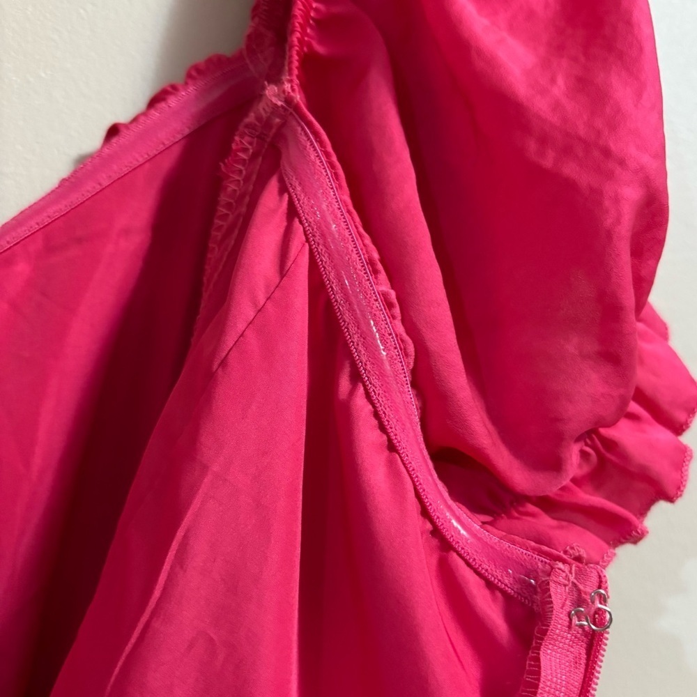🥰2/$20 Streetwear Society XL Fuschia Pink Empire 80s Puff Sleeve Satin Dress - Picture 11 of 12